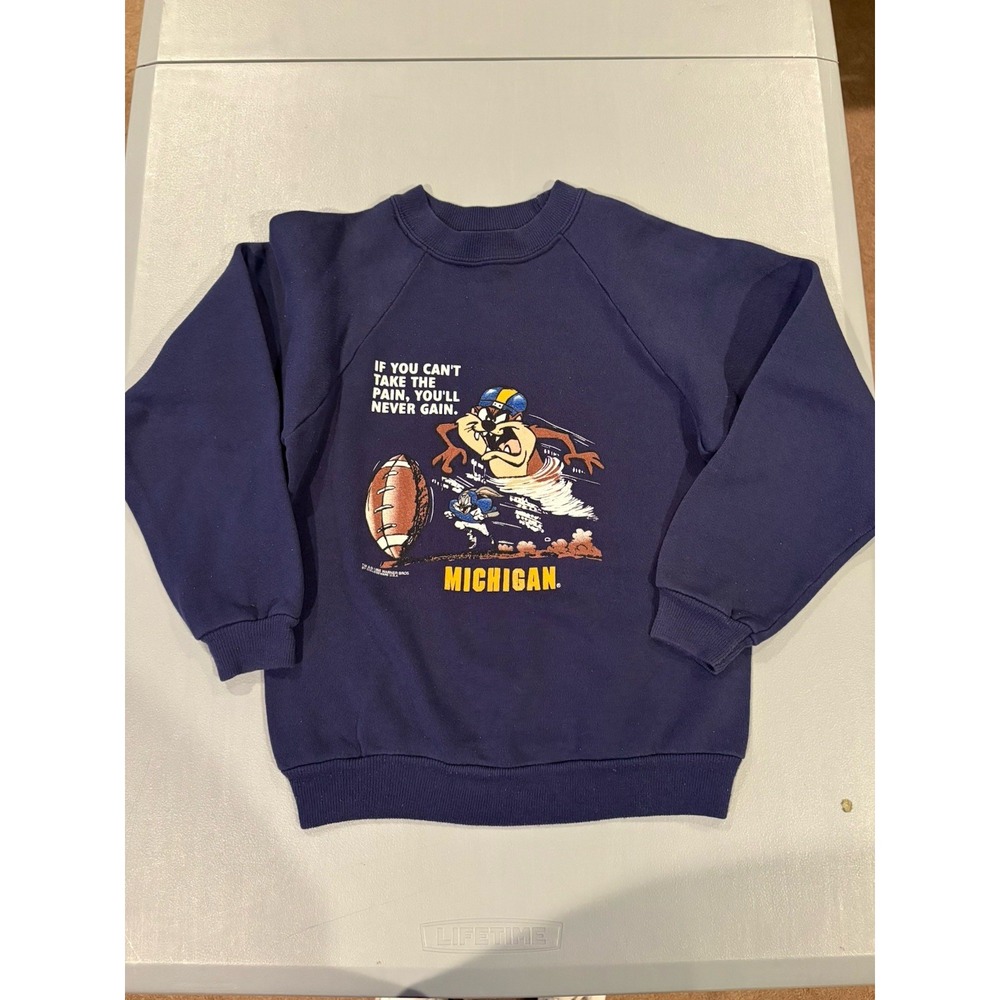 Vtg 1995 MICHIGAN WOLVERINES Looney Tunes FOOTBALL TAZ Crewneck Youth M 10-12 - Picture 2 of 8
